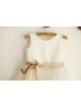 Ivory Satin Lace Knee Length Flower Girl Dress